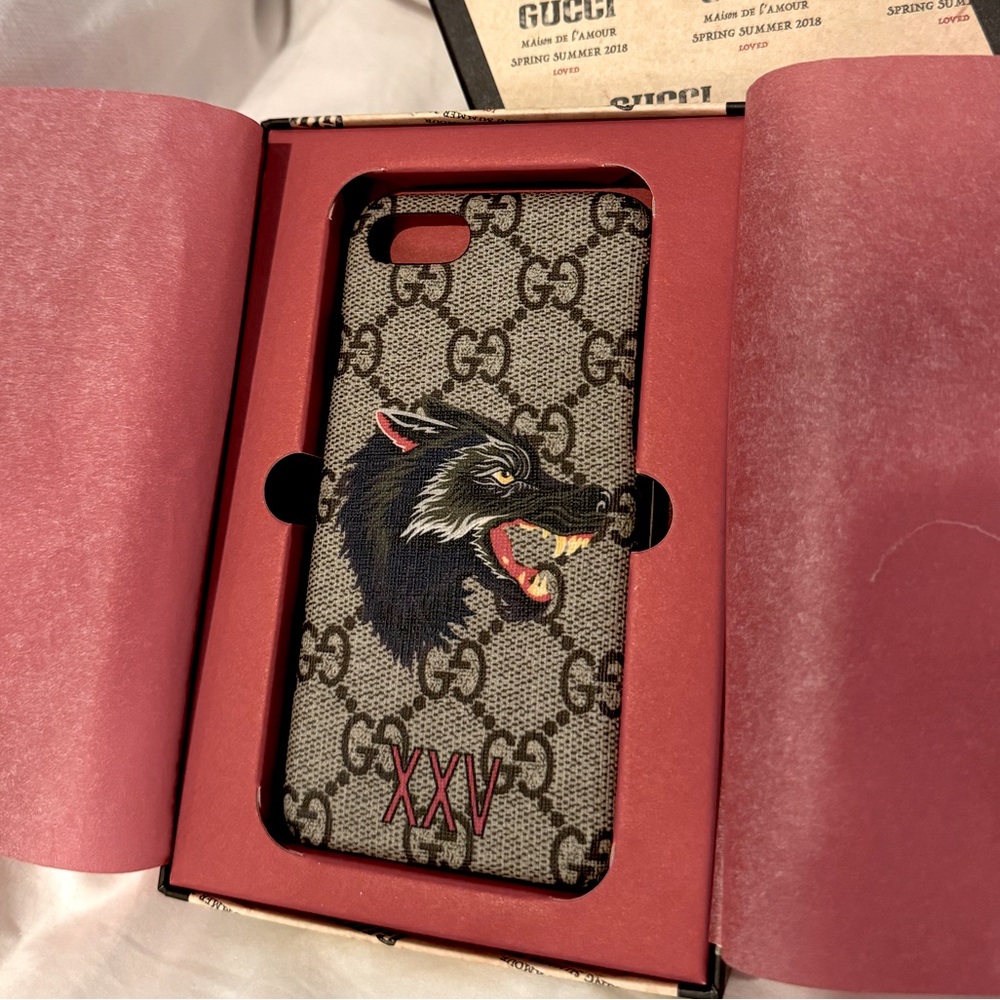 GUCCI iPhone 7/8/SE 2020 coated canvas printed wolf phone case